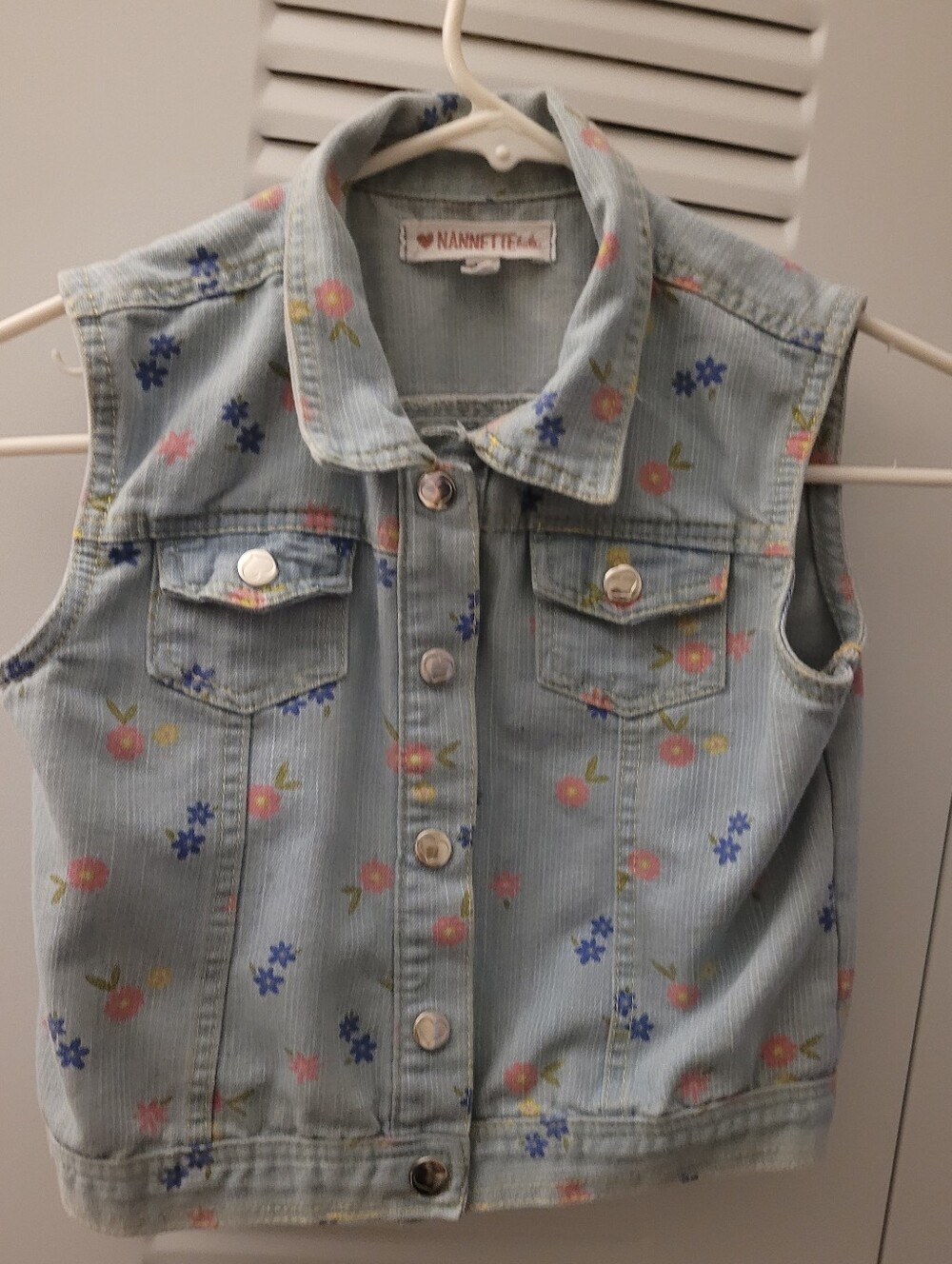 Nannette Light Blue Floral Denim Vest for Girls
